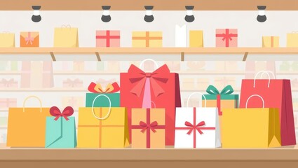 Colorful Gift Bags on Store Shelf