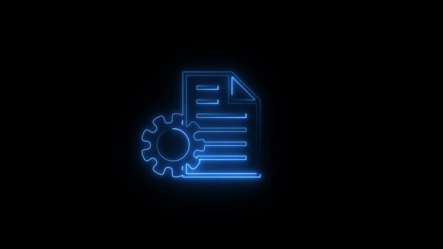 A PDF file icon 4K animation with moving gears black background .