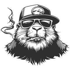 Logo, vector style, black and white, simple design of an angry beaver wearing sunglasses  © RABBI