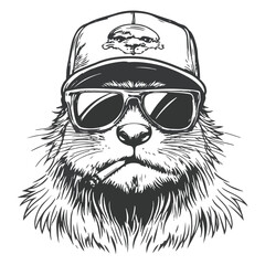Logo, vector style, black and white, simple design of an angry beaver wearing sunglasses  © RABBI