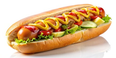 French style hot dog with ketchup, mustard, mayonnaise, and marinated cucumber