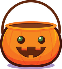Scary pumpkin basket to collect candy on Halloween day, Concept for Halloween holiday