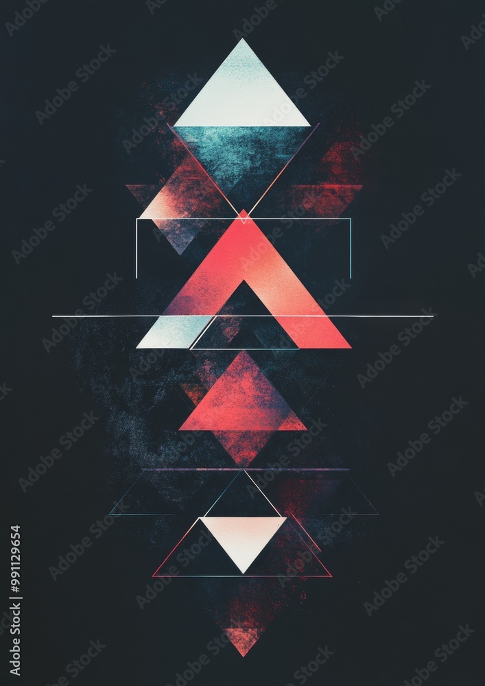 Poster a black and white photo of a triangle with a red and white triangle on top of it