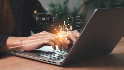 Human interact with AI artificial intelligence virtual assistant chatbot in concept of AI...