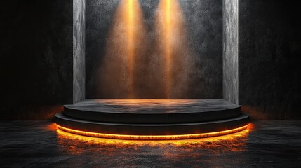 Obraz premium A podium on a road pedestal is spotlighted against a black background.