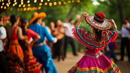 Cinco de Mayo fiesta with a dance floor featuring traditional Mexican music and guests dancing in attire