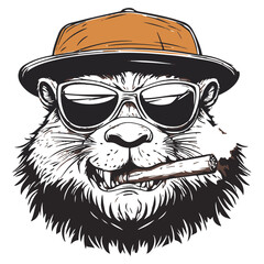 Logo, vector style, black and white, simple design of an angry beaver wearing sunglasses  © RABBI