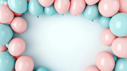 Baby shower decor, pastel blue and pink balloons, whimsical dreamy backdrop, 3D illustration