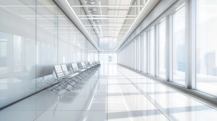 Minimal Corporate. Three-Dimensional Architecture Background of Modern Office Corridor with Large Window