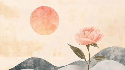 Modern Buddhist background with minimalist designs featuring a simple lotus and colours