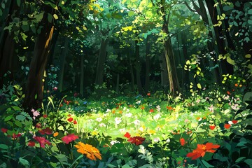 Mysterious Deep Forest with River and Fog. Concept Art. Realistic Illustration. Video Game Background. Digital Painting. CG Artwork. Scenery Artwork. Serious Painting. Book Illustration.