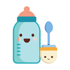 Watercolour Blue Baby Milk Bottle Vector Illustration Design 