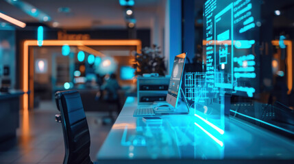 Obraz premium A bank introducing a fully digital branch, offering customers virtual financial consultations, automated services, and blockchain-powered security.
