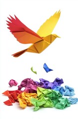 Fototapeta premium Changing the concept of success or leaders in business through innovation and evolution through paper origami changed for the better by reaching higher and succeeding.