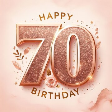 A vibrant and elegant 70th birthday celebration graphic with floral accents.