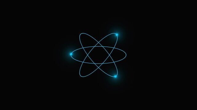 Animated of atom icon. Rotating electrons and pulsating nucleus line animation. Atomic structure.