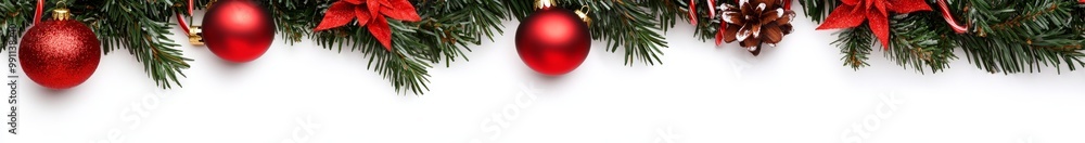 Poster border frame of tree branches isolated on white background. seamless pattern with christmas garland.