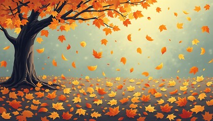 With the arrival of autumn, fallen leaves begin to scatter on the ground. pattern illustration. 