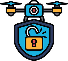 A blue and yellow shield with a keyhole in the middle