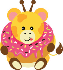 Obraz premium Cute giraffe inside a delicious donut