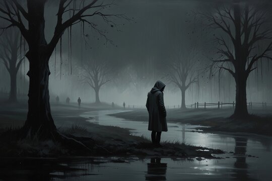  somber and melancholic piece of art that captures the emotional state of depression. 
