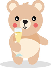 Teddy bear celebrating by holding a glass of sparkling wine