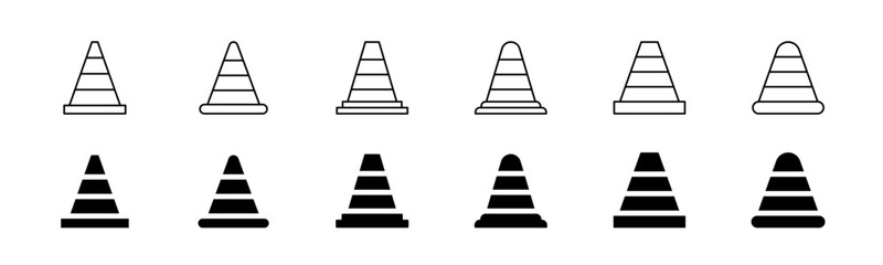 Traffic cone icon set. Line and glyph cone vector icon.