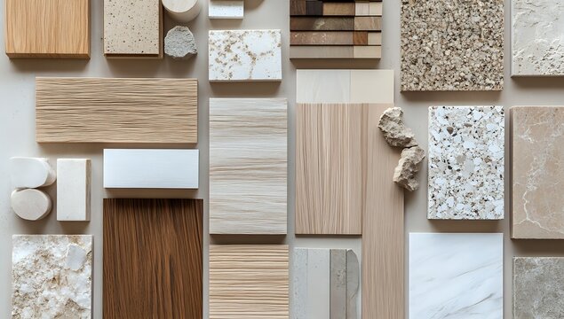 A collection of various textures and materials for interior design.