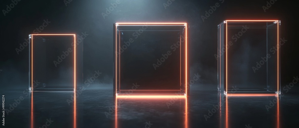 Poster three boxes with glowing red lines on them