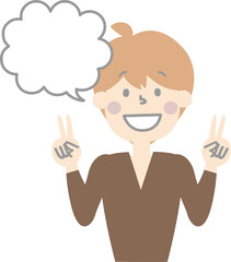 collection set of cute doodle hand draw facial expression speech bubble balloon with boy man character, text box think speak talk banner, flat png transparent element design