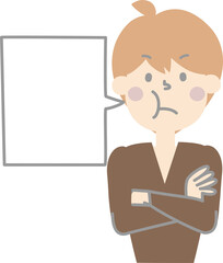 collection set of cute doodle hand draw facial expression speech bubble balloon with angry boy man character, text box think speak talk banner, flat png transparent element design