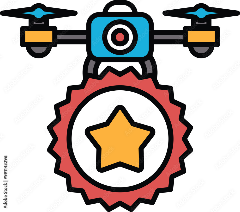 Poster a drone with a red star on it with a drone on top of it