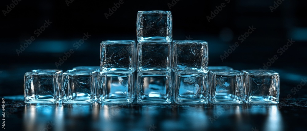 Poster a row of ice cubes on a table