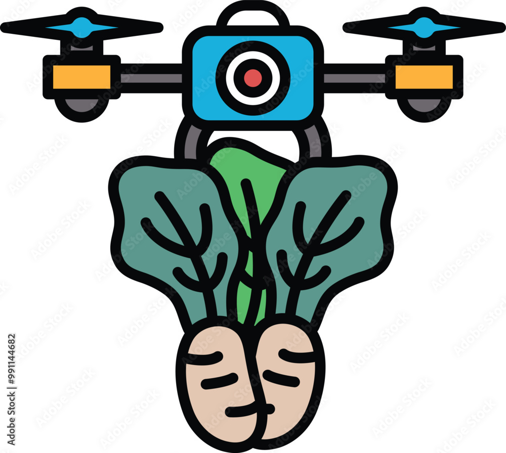 Poster a drone with a camera on it is hovering over a bunch of green vegetables