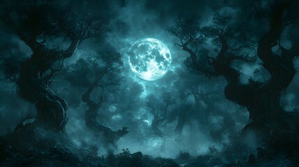 "Mysterious Night in a Foggy Forest"
