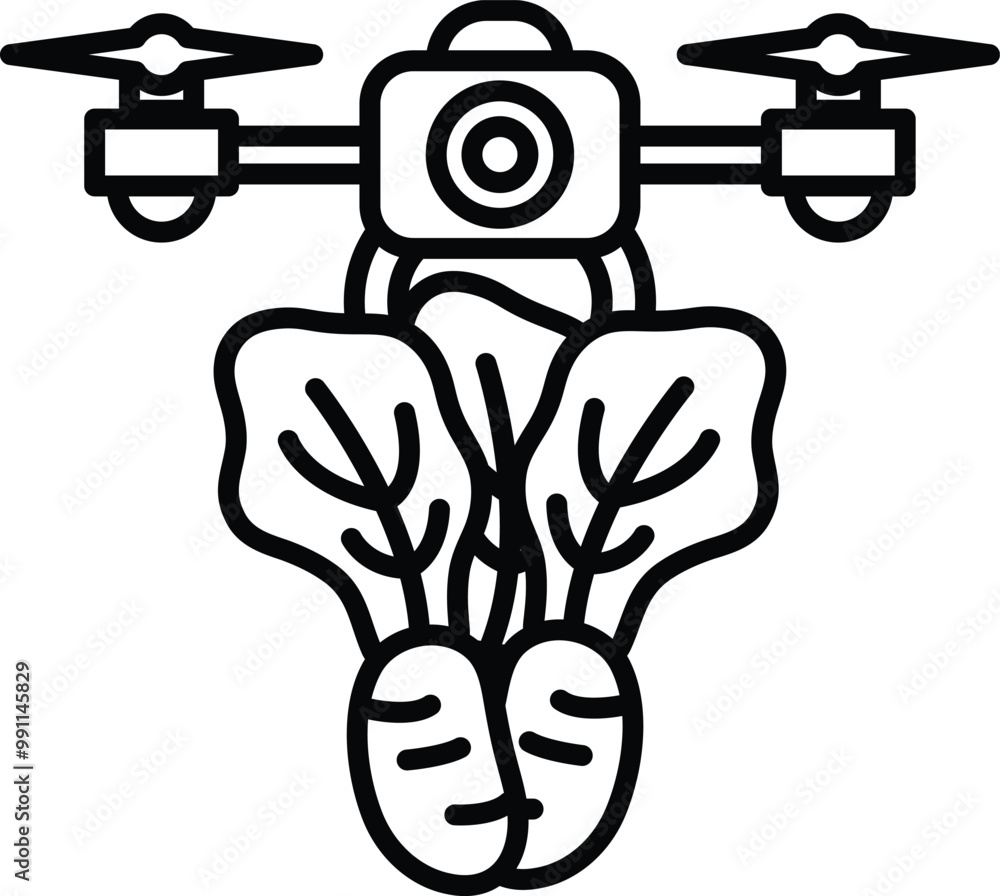 Poster a drone with a camera on it is hovering over a bunch of green vegetables