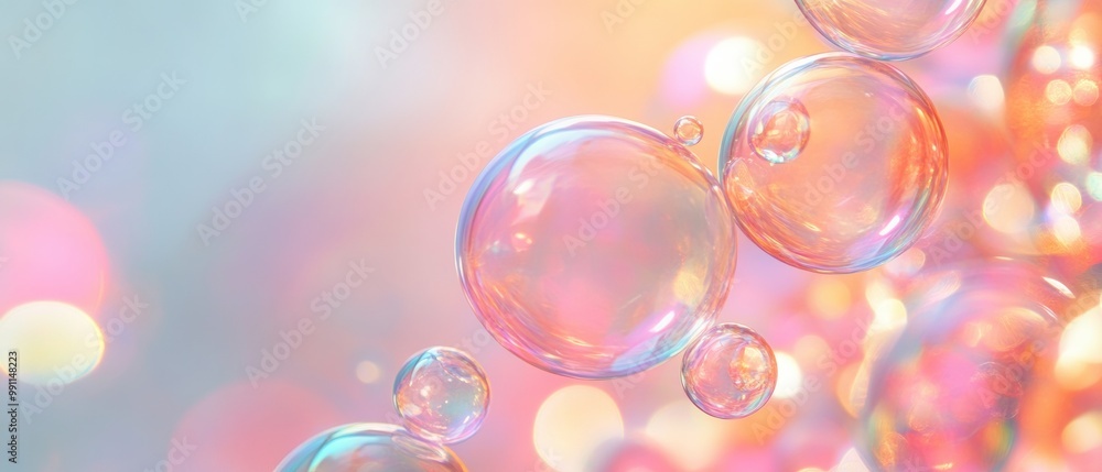 Poster a colorful image of many bubbles of different sizes and colors