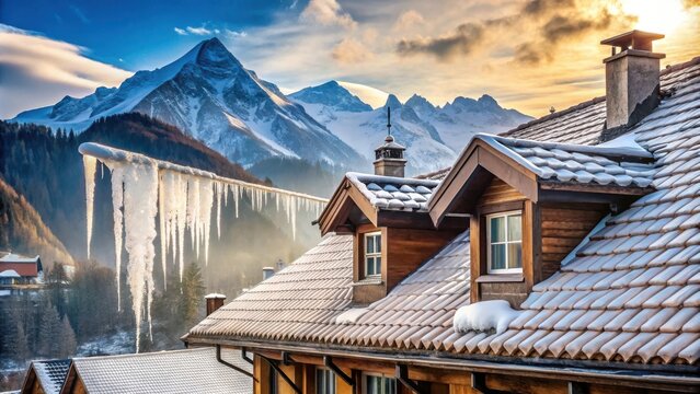 A detailed image of a dachrinne, regenfallrohr, and schneefang on a rooftop