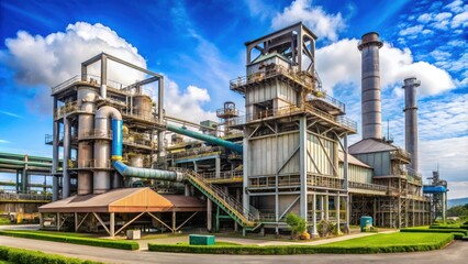 Fototapeta premium Exterior of nickel factory at Pt Vale Indonesia with industrial pipes and structures