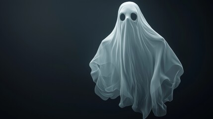 Spooky ghost with black holes for eyes is floating eerily against a dark background, creating a frightening and mysterious atmosphere perfect for halloween celebrations