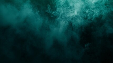 Green smoke is billowing and swirling on a black background, creating an abstract and mysterious atmosphere. The smoke creates a sense of depth and texture