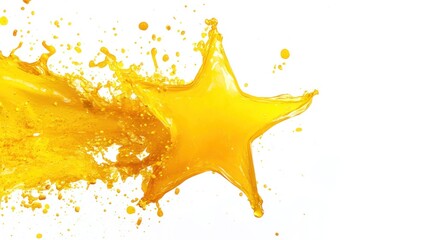 Yellow liquid splash in the shape of a star against a white background.