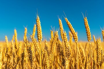 Fototapeta premium Golden Wheat Stalks Against a Blue Sky