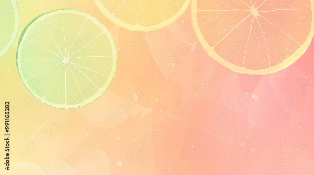 Poster slices of lemon and lime create a vibrant summer background with copy space, showcasing a colorful g