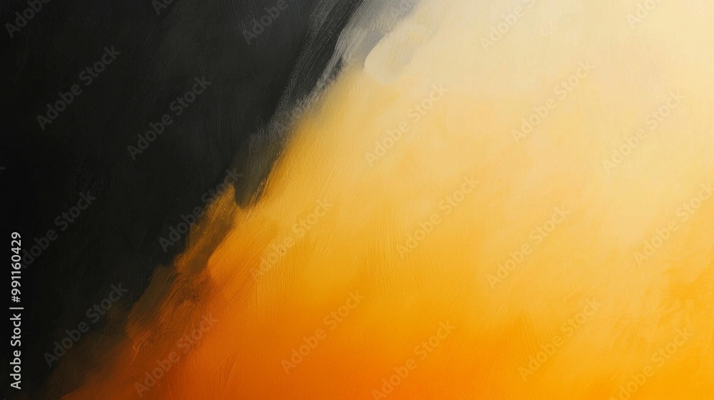 Poster abstract painting background with black and orange paint mixing together creating a gradient. this c