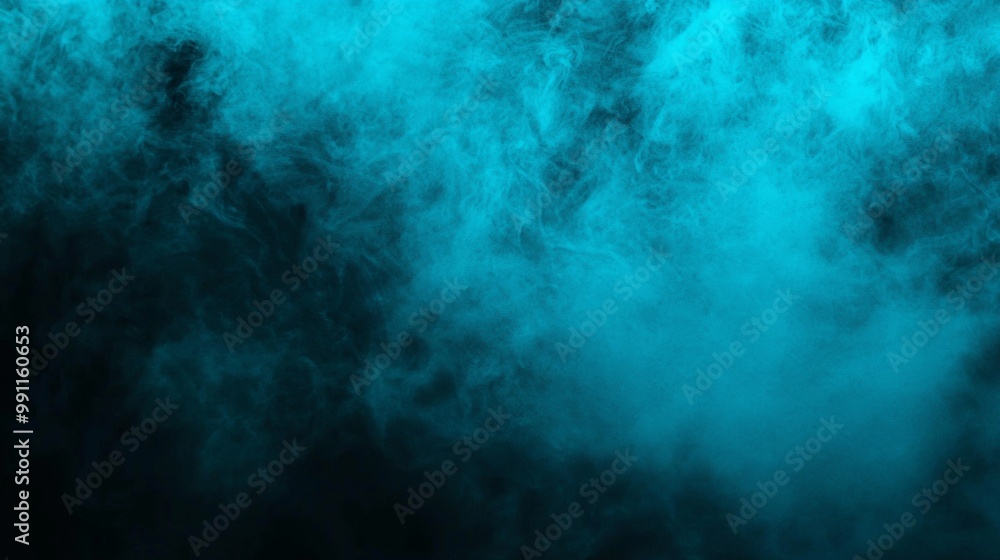 Poster Mesmerizing blue smoke swirls elegantly on a black backdrop, creating a mysterious atmosphere. The abstract texture adds depth and intrigue, perfect for various projects