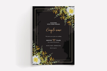 WEDDING INVITATION FRAME WITH FLOWER DECORATIONS WITH FRESH LEAVES