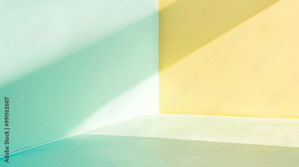 Poster empty room with sunlight and shadows, creating a gradient effect in pastel colors. minimalistic arch