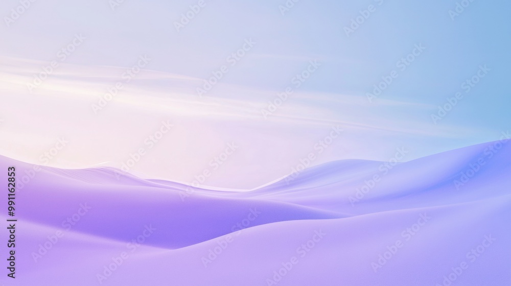 Poster abstract pastel landscape with rolling hills and a cloudy sky, creating a serene and tranquil atmosp