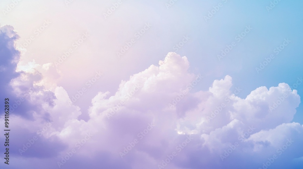 Aufkleber sunlight shines through clouds, creating a soft purple-blue gradient in the sky. fluffy clouds add a